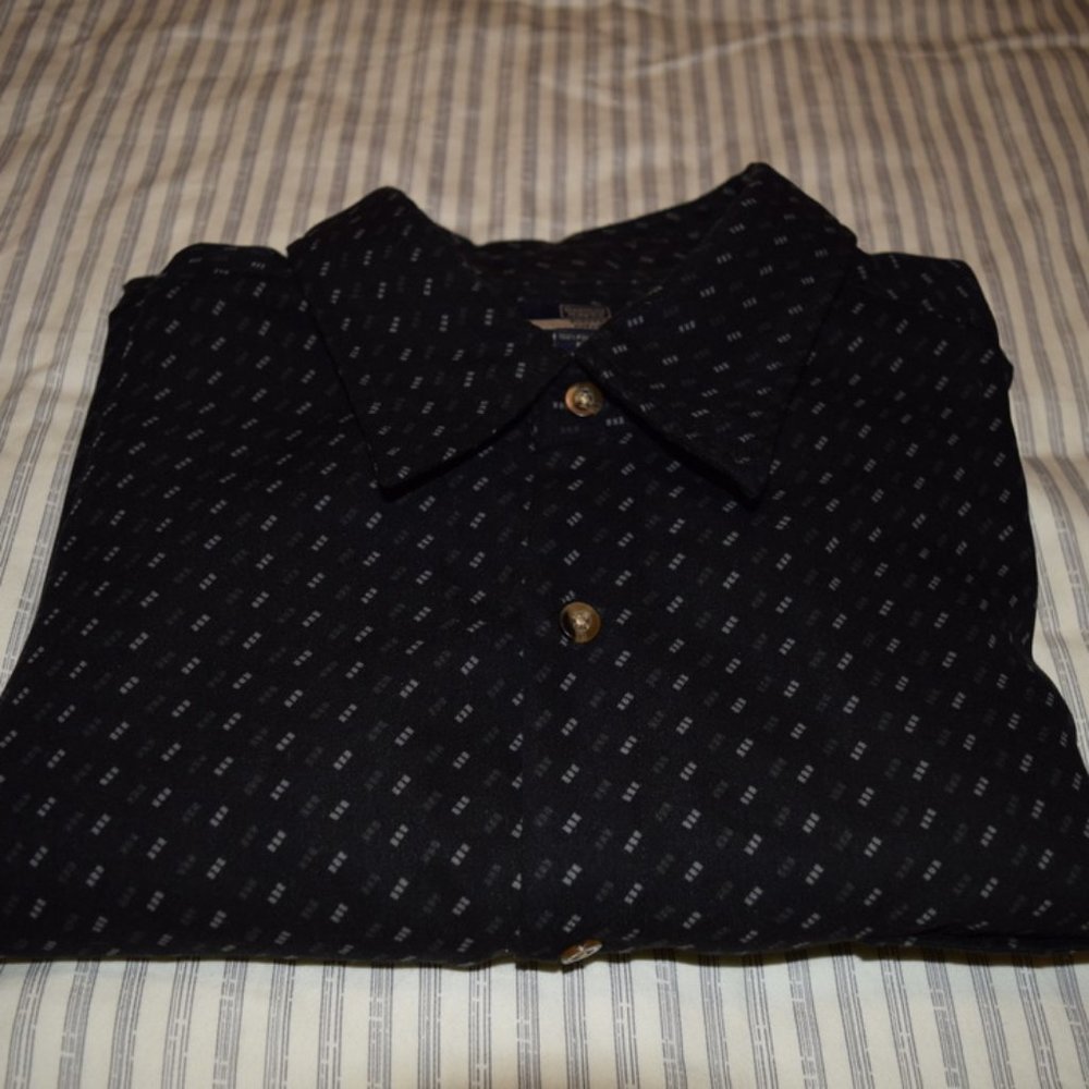 3 for 30 ~ Denver Hayes Button Down Shirt Sueded Fabric Black & Ivory Pattern XL - Picture 7 of 7